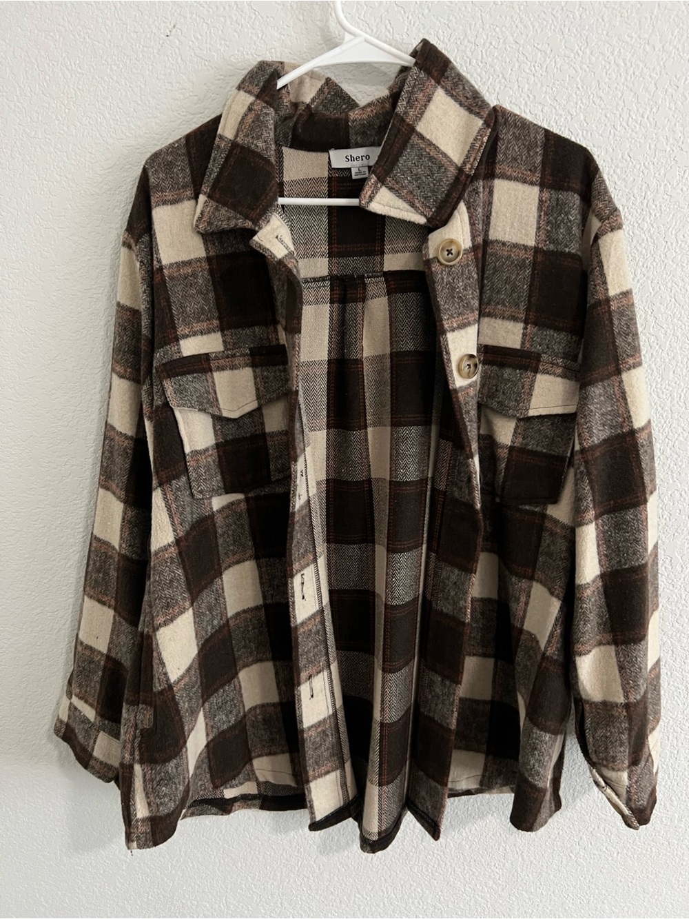 Shero Plaid Button-Front Shacket in Brown & Cream